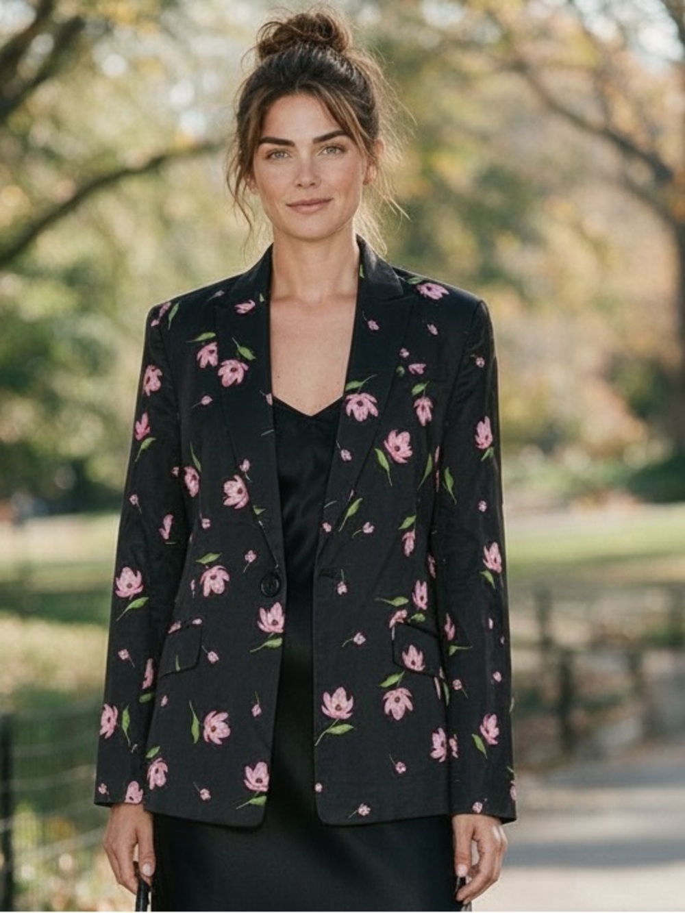 Milly Black Pink Tulip Floral Print Blazer Italian Fabric USA | Size 8